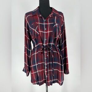 ISABEL MATERNITY NWOT NAVY,‎ RED& WHITE PLAID BUTTON DOWN BLOUSE TIES AT WAIST